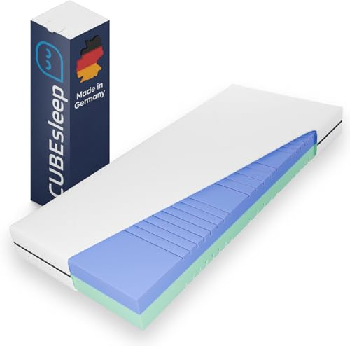 CubeSleep DUOKERN H2 / H3 Hybrid Kaltschaum-Matratze 90x200 cm | Unterschiedliche Härtegrade je nach Seite, waschbarer Doppeltuch Jersey Bezug, Made in Germany