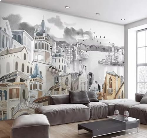 Papel tapiz 3D pintado a mano, fotomural de ciudad, edificio, dormitorio, sala de estar, decoración del hogar, 3D, 150 x 105 cm