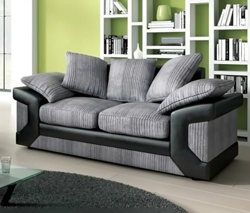 Dino Scatter back Jumbo Cord Sofa Range -Elegant 2 Seater Sofas - Comfortable & Stylish Living Room Furniture (grey/black, 2 Seater)