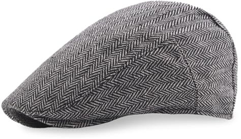 EUPSIIU Kariert Wollmischung Tweedkappe Flach, Schiebermütze Herren Barett Cap Herbst Winter, Flat Cap Newsboy Mütze Driving Hüte, Baskenmütze, Baskenmützen Golfermütze, Schirmmützen Cabbie (Grau)