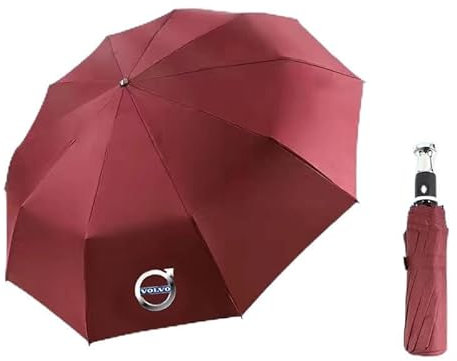 DLXYZML Auto Regenschirm für Volvo S40 Facelift 2007,Teflon Beschichtung Travel Umbrellas Sonnenschutz Regenschirm Taschenschirm Portable Umbrella Auto Open Close Winddichter,Red