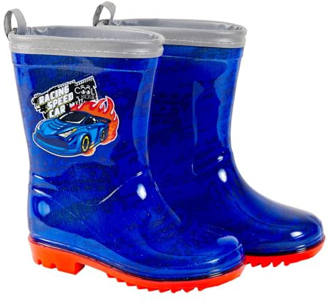 PERLETTI Stivaletti Pioggia Bambino con Macchinina - Stivali Impermeabili Bordo Catarifrangente con Suola Antiscivolo - Scarponcini Fango Neve Bimbo Scuola Materna - Cool Kids (Racing Car, 24/25 EU)