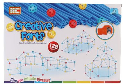 Creative Fort Building Kit, 128 Pieces Construction Set with Cover, DIY STEM Toy for Ages 3+