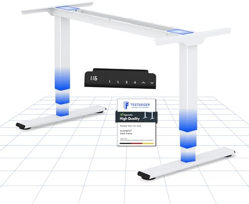 FLEXISPOT EC5 Lite Bureau Assis Debout 2 Moteurs & 3 Colonnes, Charge 100kg | Cadre de Bureau Assis Debout, Système Anti-Collision, Panneau de Contrôle, Idéal pour Télétravail, Blanc