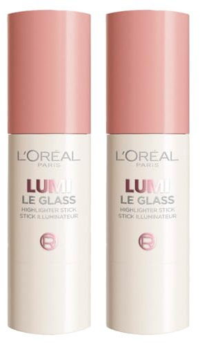 L'Oréal Paris Lumi Le Glass Stick Highlighter Pink Ballet Glassy, vielseitig einsetzbar, für Gesicht und Körper, strahlendes und strahlendes Finish, reflektierend, modulierbar, Formel aus Gel-Creme, 2