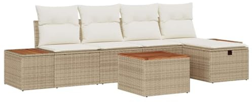 vidaXL 6-teiliges Garten-Sofa-Set in Beige mit cremefarbenen Kissen. Modulares Outdoor-Sitzmöbel mit Stauraum. Ideal für Terrasse und Patio. Wetterfest, UV-beständig und farb- sowie wasserresistent.