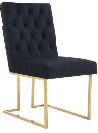 Siena Tufted Velvet Dining Chair – Luxury Upholstered Accent Chair with Gold Frame, Legs & Back Handle for Modern Glam Interiors Dining Room Living Room Restaurants