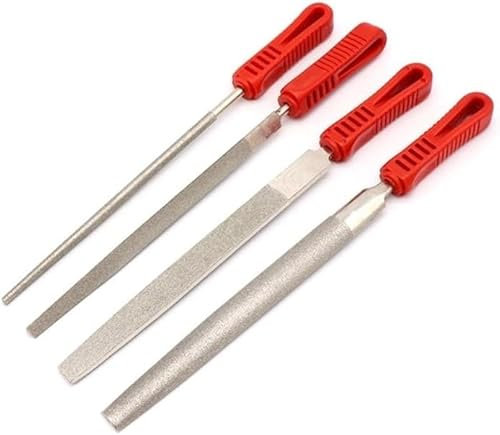 Lot de 4 limes plates diamantées 6 pouces pour verre pierre marbre os métal manche plastique outil à polir