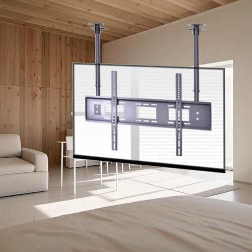 Adjustable Tilt Ceiling TV Mount Bet for 55-86 Inch LED Screens, VESA 800x400mm, Double Bar Telescopic Design, Hey-Duty TV Wall Mount for Optimal Viewing Angle.