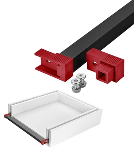 SOTECH VarioSlide Pat. Einhandverriegelung 600 mm für Schubladen ohne Front | Schwarz eloxiert mit rotem Adapter für VarioSlide Schwerlastauszüge KV2-100-H53-Lxxx-EH & KV2-200-H76-Lxxx-EH
