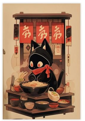 Ramen Shop Katzen-Poster, japanische Küche, Leinwand, Wandkunstdruck, Bild, Gemälde, 50 x 75 cm