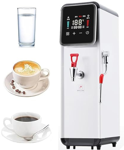 ZenSeFarin 15L Commercial Milk Steamer&Frother, 4 IN 1 Milk Foam Maker with LED Display, Stainless Steel Milk Steamer Machine Water Boiling Machine for Espresso Coffee Milk Tea White