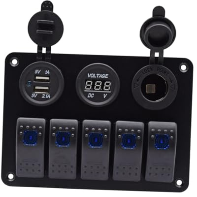 Holibanna Panneau Commutateur Positions avec Double USB Voltmètre LED Digital Disjoncteur Intégré Panneau de Contrôle Robuste pour Bateau Camping et Voiture