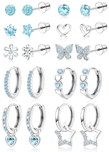 MILACOLATO 10 Pairs Hypoallergenic Earrings for Girls Women Surgical Steel | Screw Back Earrings Cute Pearl CZ Heart Stud and Huggie Earring Set Kids Girls Earring Jewellery Gifts
