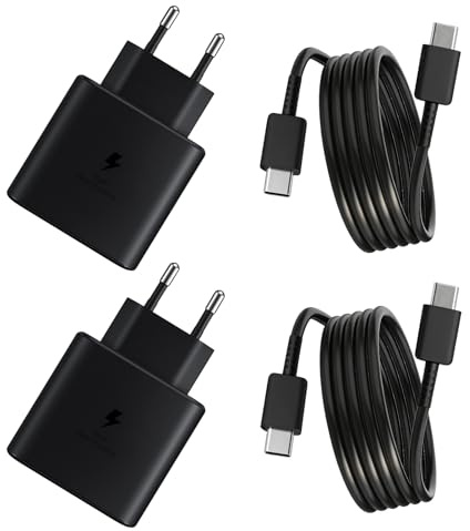 2Pcs Chargeur Charge Rapide USB C 25w Compatible avec Samsung Galaxy S25 S24 S23 S22 S21 A55 A54 A53 A52 20 S9 S8, Chargeur Secteur Type C avec 2 Cables USB-C 1M, Adaptateur Charge Rapide Téléphone