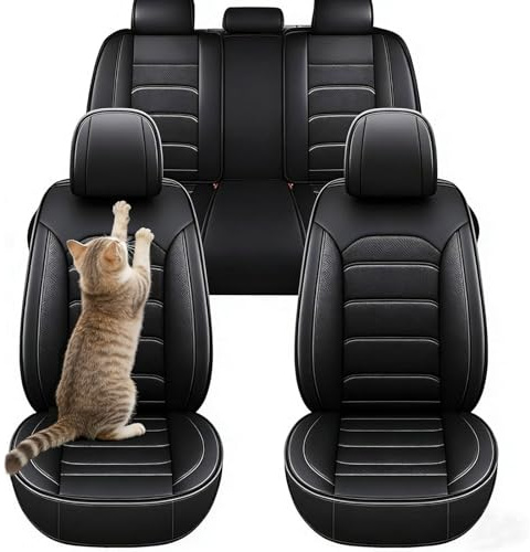 XMYAN 5 Stück Auto Sitzbezüge Set für Dacia Sandero Stepway 3, Sitzbezug Auto Set Rücksitz Leder Vordersitze Atmungsaktiv Wasserdicht Und Komfortabel, Sitzschoner Universal(Black)