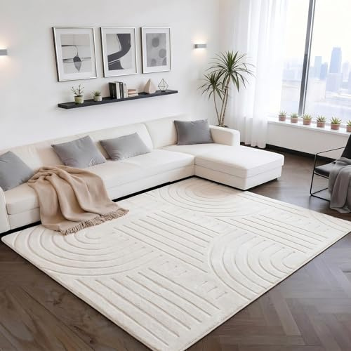 Puremy Teppich Wohnzimmer, Kurzflor Teppiche Wohnzimmer Deko Flauschiger Weich Waschbarer Modern Einfarbiges Teppich für Schlafzimmer, Kinderzimmer, Bettvorleger Matte, Beige, 120x170 cm