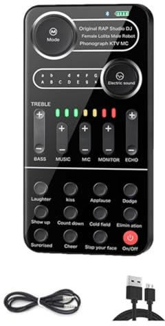 Tacdas Carte Son en Direct Voice Changer Live Sound Card 12 Tons Électriques Microphone Carte Son de Diffusion en Direct pour Téléphone Mobile Ordinateur Pièces PC