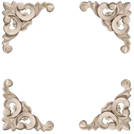 Holzapplikation Onlay Formteil 20 Stück Geschnitzte Holzfiguren Deko Ecken Applikationen Rahmen für Wand Und Türdekoration 8.5 X 8.5cm