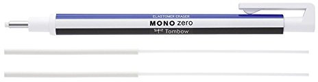Tombow MONO Null, Präzisionsgummi, nachfüllbar, runde Spitze, Durchmesser 2,3 mm weiß + Nachfüllung.