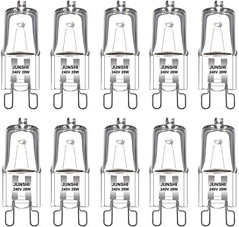 JUNSHI G9 ECO 28W=40W 240V,2800K Warm White,Dimmable 370 Lumens Safety Fused Halogen Clear Bulbs Lamps Capsules,10 Pack