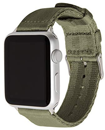Archer Watch Straps - Uhrenarmbänder aus Nylon-Sitzgurtmaterial für Apple Watch (Olivgrün/Edelstahl, 44/45/46/49mm)