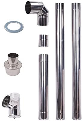 Tubos de escape de estufa pellets acero inoxidable 80mm AISI 304 2m. Revestimiento chimenea recto 90°Codo T Tapón de limpieza Conector acoplamiento rosetón 80-150mm resistente al calor Una pared