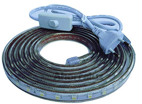 ONSSI Tiras LED 220v 120 Led/m para Interiores y Exteriores Decorar IP66 Impermeable Con Enchufe de Interruptor (Blanco Frío, 3M)