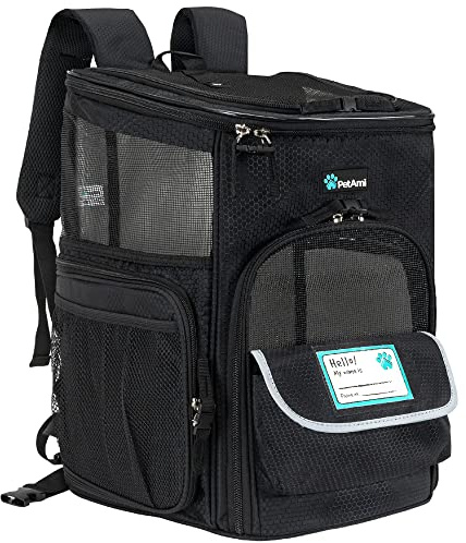 PetAmi Hunderucksack, von Fluggesellschaften zugelassene Rucksäcke für kleine & große Katzen, Haustier-Tragerucksack, belüftet, weiche Seiten, für Reisen, Wandern, Camping, max. 8,2 kg, Schwarz