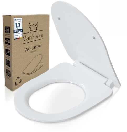 VanFlake Toilettendeckel D-Form Slim – Klodeckel in weiß mit Absenkautomatik & Schnellverschluss, antibakterielle Klobrille aus Duroplast, abnehmbarer WC Sitz für einfache Montage & Reinigung
