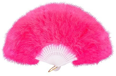 FANSOFFANS Marabou Feather Hand Fan 45cm, Fancy Dress Wedding Party Favour Gift Outdoor Vintage Dance Photoshoot (Light Fuchsia Pink)