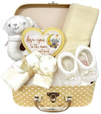 Baby Box Shop Babyparty Geschenk Neutral - 7 Baby Geschenk Set Für Gender Reveal Geschenk, Geschenksets Für Babys - Babygeschenke Korb, Willkommen Baby Geschenk, Baby Geschenkset Unisex - Crème