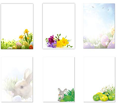 6 x 5 Blatt Motivpapier Briefpapier Mix DIN A4 Hase Blumen Ostereier (Ostern-5226)