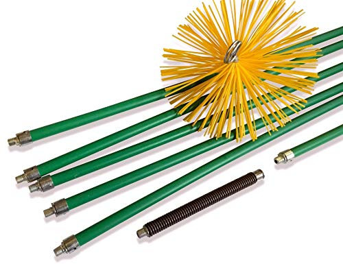Kit de ramonage pro conduits gainés | Hérisson synthétique | Ø 180 mm | 8 m en 6 cannes autobloquantes Ø 18mm creuses | Ressort de départ | 5 * 1,4 m + 1 * 1 m | Cheminées | Kibros 5KIT18Nb
