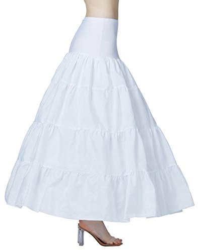BEAUTELICATE Petticoat Unterröcke Reifrock Damen Lang A-Linie Crinoline Hohe Taille für Brautkleid Abendkleid Hochzeit Rockabilly Weiß (Weiß - 3 Reifen & Rüsche,34-36)