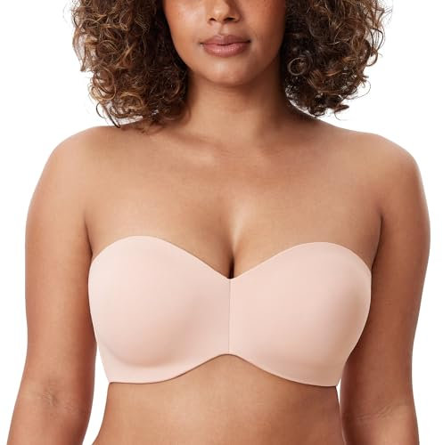 DELIMIRA Soutien Gorge sans Bretelles Invisible Grande Taille Femme Soutien-Gorge avec Armature Minimiseur Rose Abricot 100F