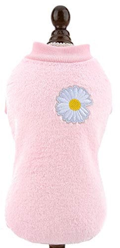 SMALLLEE_LUCKY_STORE Pet Fleece Jumper for Small Dogs Cat Girl Boy Cozy Soft Pullover Sweater Shirt Sweatshirts Warm Winter Coat Puppy Yokie Chihuahua Clothes Flower Pattern,Baby Pink,Size L
