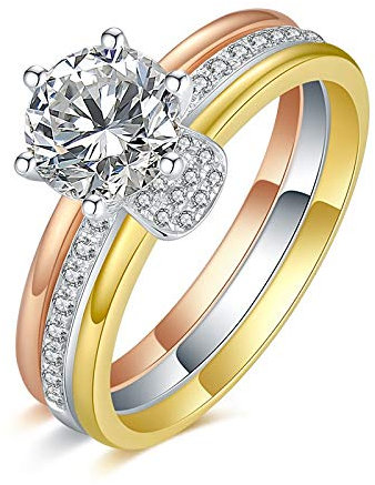 KnSam Ring Damen,Gold Ringe Dreifarbige Eheringe Gold Ringe Hochzeit 18 Karat (750) Gelbgold Trauringe Eheringe Bandring Frauen Verlobungsringe Gold Silber Rose Gold 60 (19.1)