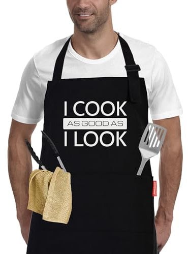 APRONPANDA Cotton Aprons for Women Men, Funny Kitchen Cooking Aprons with 2 Pockets, Christmas Gifts for Women Men Dad Mum Wife Husband Girlfriend and Boyfriend