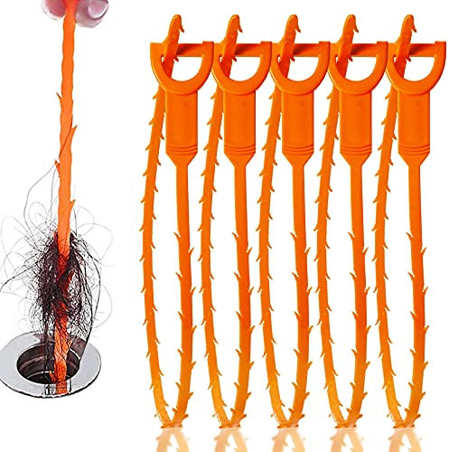 LSLCQW 5 Pack Drain Clog Remover, Snake Drain Cleaner for Hair Clog Removal in Shower, Kitchen Sinks, Bathtubs and Toilets