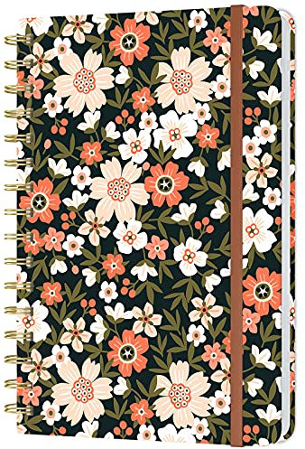 HUAMXE Spiral-Notizbuch, Hardcover Liniertes Tagebuch für Frauen, 14,5 x 21,3 cm, 160 Seiten Dickes Papier, Niedliches Ästhetisches College liniert Notizbuch zum Schreiben Journaling Arbeit Blume