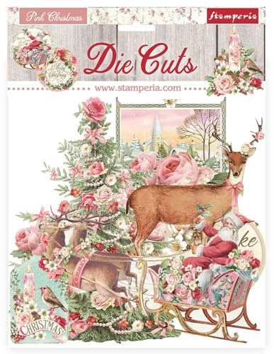 Stamperia DFLDC45 Stanzformen sortiert-Pink Christmas, 17,3 x 17,3 x 0,3 cm