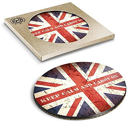 1 x Eco Boxed Cork Coasters - Keep Calm Carry On Britain Drink Cup Mug Glass Table Mat #14515