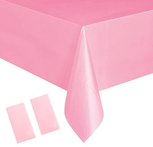 2 tovaglie usa e getta rosa da 137 x 274 cm, per feste, rettangolari, tovaglia usa e getta, in plastica, per picnic, baby shower, matrimoni, Natale, feste di compleanno