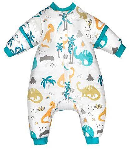 MOEMOE BABY Gigoteuse a Pied Hiver,2,5 Tog Gigoteuse 100% Coton,Gigoteuse sans Manches,Turbulette a Pieds,Gigoteuse avec Jambes,Turbulette Hiver 2-4 Ans,Dinosaure,Longueur 90cm,L