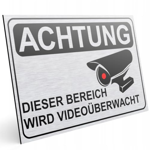 PRINTIMA Videoüberwachung Schild 32x21 cm - Achtung Privatgrundstück DSGVO konform - Wetterfestes Aluminium Warnschild inkl. 4 Abstandshalter & Montagematerial
