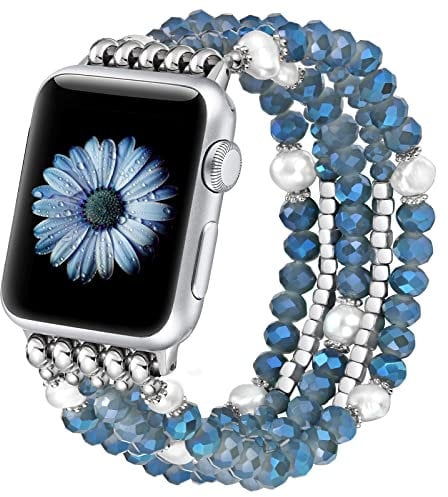 fastgo Bracelet à perles compatible avec Apple Watch 38 mm, 41 mm, 40 mm, 44 mm, 45 mm, 42 mm, 49 mm Series 7 pour femme, bracelet élastique à perles pour Iwatch SE et Series 9 Ultra 8 7 6 5 4 3 2 1