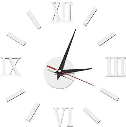 OTOTEC Moderne 3D Wanduhr mit Römischen Ziffern Rahmenlose Große Uhr aus Acryl Wanddekoration für Zuhause Büro Wohnzimmer Schlafzimmer Silber