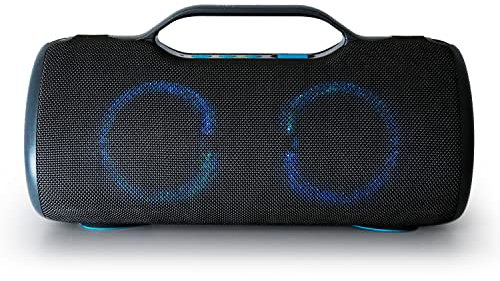 Boompods Rhythm 60 Haut-Parleur Bluetooth sans Fil - Mini Enceinte Portable avec Effets Lumineux LED, Autonomie 10h, Double Couplage, Haut Parleur étanche pour Voyage, Douche et Jardin, Gris/Bleu