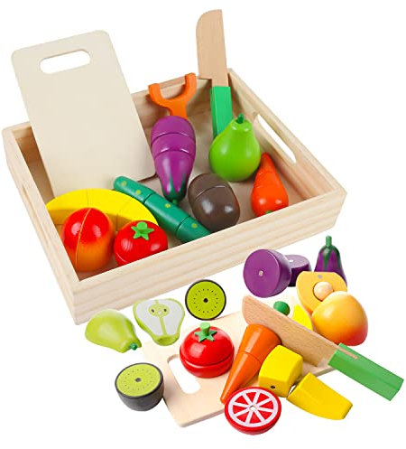 Dilpeak Juguetes de Cocina de Madera para niños, Juguete magnéticos de Frutas y Verduras educativos de simulación y Juguete de percepción de Color para Bebe en Edad Preescolar niños niñas